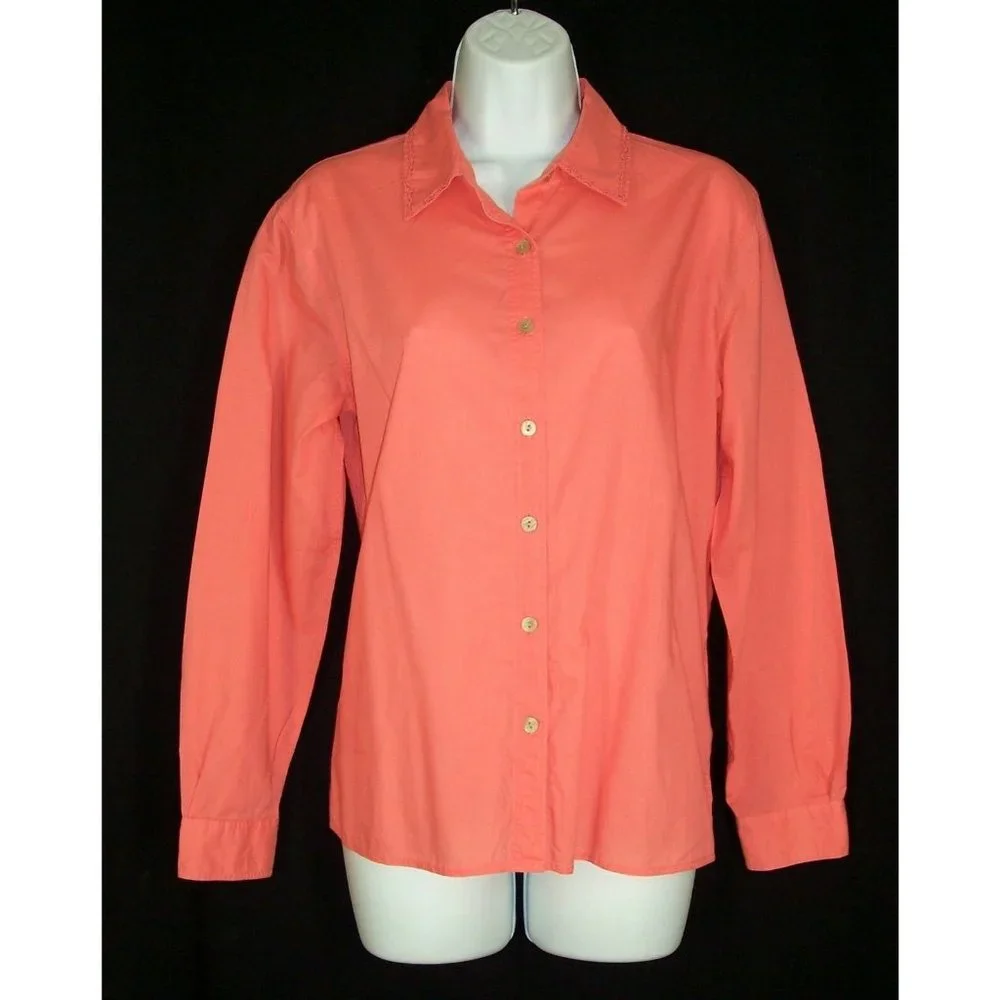 J. Jill Top XS Button Down Ruffle Collar Orange Coral - Picture 1 of 7